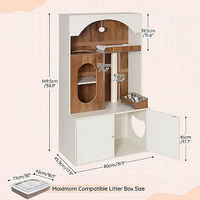 Multi-Functional Cat Condo with Hidden Litter Box, Elevated Feeding Station, Modern Design