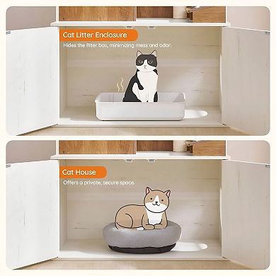 Multi-Functional Cat Condo with Hidden Litter Box, Elevated Feeding Station, Modern Design