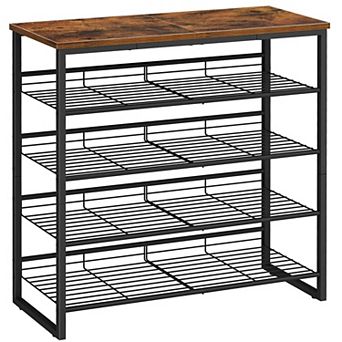 Adjustable 5 tier Shoe Storage Rack Particleboard Metal Frame Raised Back Panel Top Shelf