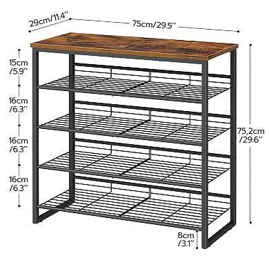 Adjustable 5 Tier Shoe Storage Rack Particleboard Metal Frame Raised Back Panel Top Shelf