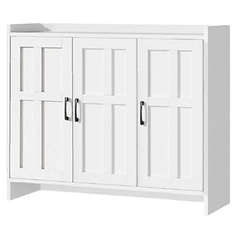Shoe Storage Cabinet 3 Door Wooden Organizer with Adjustable Shelves Anti Tip Design