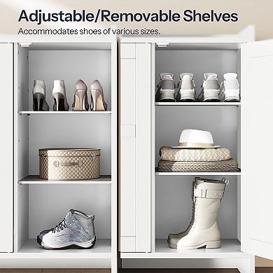 Shoe Storage Cabinet 3 Door Wooden Organizer with Adjustable Shelves Anti Tip Design