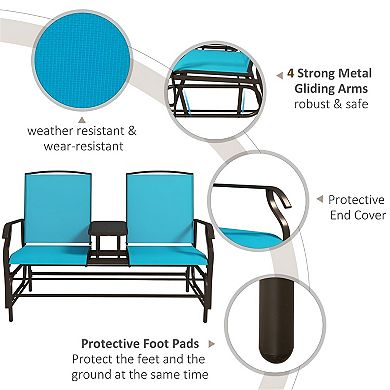 Outdoor Rocking Glider Bench 2 Seat with Table Mesh Fabric Patio Seating