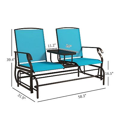 Outdoor Rocking Glider Bench 2 Seat with Table Mesh Fabric Patio Seating