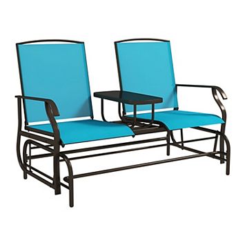 Outdoor Rocking Glider Bench 2 Seat with Table Mesh Fabric Patio Seating