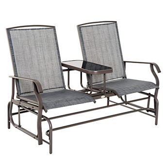 Outdoor Rocking Glider Bench 2 Seat with Table Mesh Fabric Patio Seating