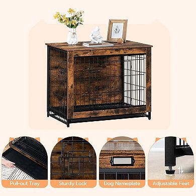 Dual-Access Dog Crate with Modern Rustic Design for Living Room or Bedroom