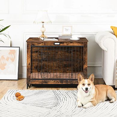 Dual-Access Dog Crate with Modern Rustic Design for Living Room or Bedroom
