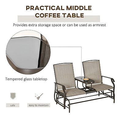 Outdoor Glider Bench 2 Seat with Center Table Sling Steel Frame