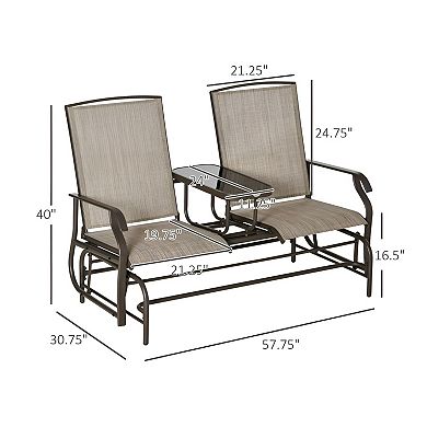 Outdoor Glider Bench 2 Seat with Center Table Sling Steel Frame