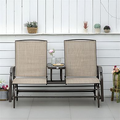Outdoor Glider Bench 2 Seat with Center Table Sling Steel Frame