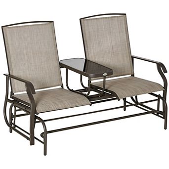 Outdoor Glider Bench 2 Seat with Center Table Sling Steel Frame