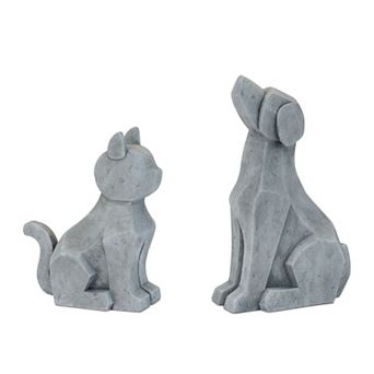 Polyresin Cat and Dog Figurines Set Tabletop Shelf Mantel Home Decor Accent
