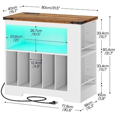 Record Console Stand with Adjustable LED Band, Storage for Turntables, Speakers, and Records