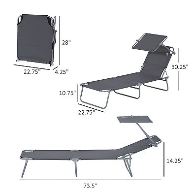 Folding Outdoor Chaise Lounge Chair with Canopy Adjustable Reclining Patio Chair