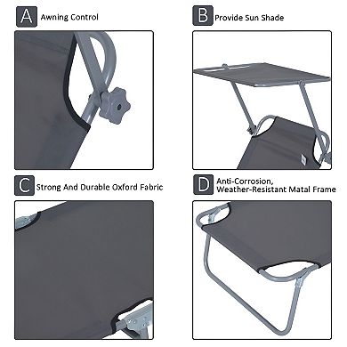 Folding Outdoor Chaise Lounge Chair with Canopy Adjustable Reclining Patio Chair