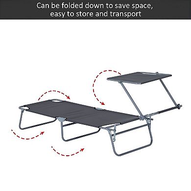 Folding Outdoor Chaise Lounge Chair with Canopy Adjustable Reclining Patio Chair