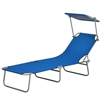 Folding Outdoor Chaise Lounge Chair with Canopy Adjustable Reclining Patio Chair