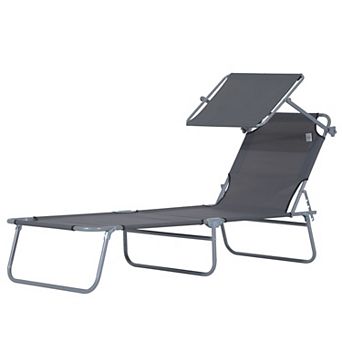 Folding Outdoor Chaise Lounge Chair with Canopy Adjustable Reclining Patio Chair