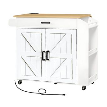 Kitchen Cart with Foldable Counter, Power Outlet, Spice Rack and Locking Wheels