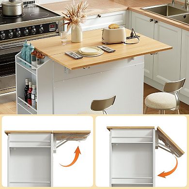 Kitchen Cart with Foldable Counter, Power Outlet, Spice Rack and Locking Wheels