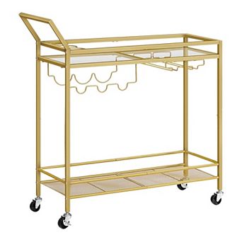Rolling Bar Cart with Wine Rack, Glass Holder, and Lockable Wheels