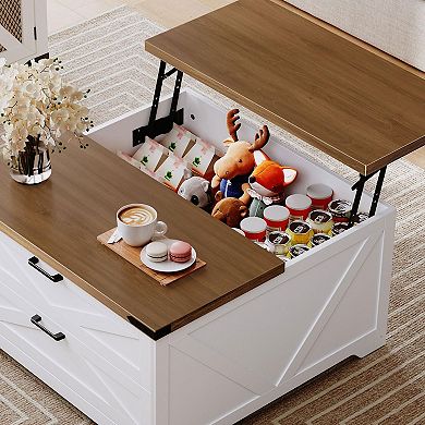 Lift Top Coffee Table with Storage Drawers, Square Wood Living Room Table