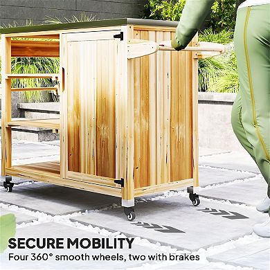Multi-Use Outdoor Cart with Stainless Top for Grill Pizza Oven or Prep