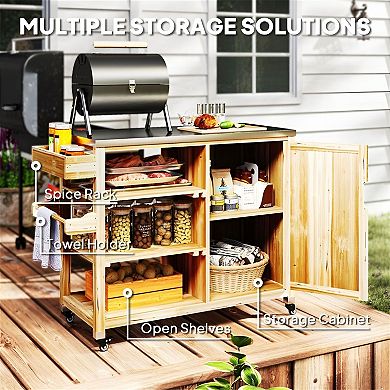 Multi-Use Outdoor Cart with Stainless Top for Grill Pizza Oven or Prep