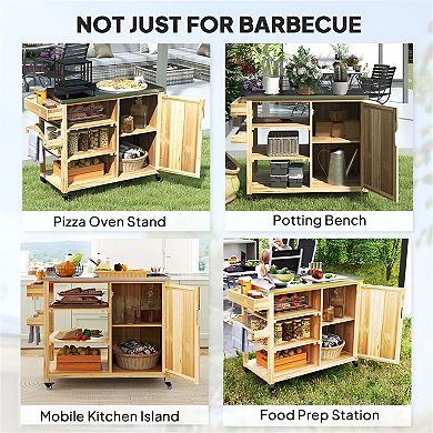 Multi-Use Outdoor Cart with Stainless Top for Grill Pizza Oven or Prep