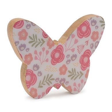 Floral Butterfly Decor Set of 2 Mango Wood Home Shelf Table Accent