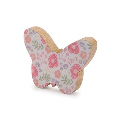 Floral Butterfly Decor Set of 2 Mango Wood Home Shelf Table Accent