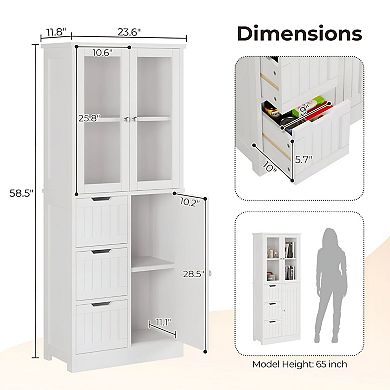 Storage Cabinet with Doors and Drawers, Tall Freestanding Organizer with Shelves