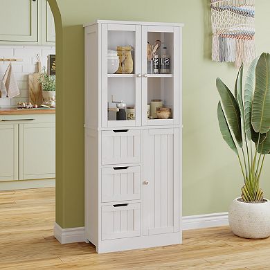 Storage Cabinet with Doors and Drawers, Tall Freestanding Organizer with Shelves