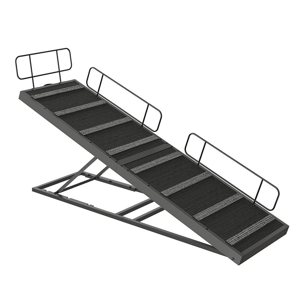 Dog Ramp with Adjustable Heights, Raised Steps, and Safety Barrier