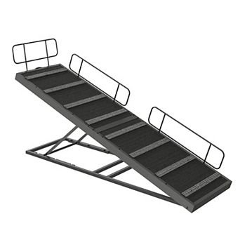 Dog Ramp with Adjustable Heights, Raised Steps, and Safety Barrier