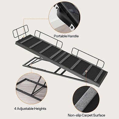 Dog Ramp with Adjustable Heights, Raised Steps, and Safety Barrier