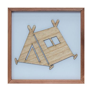 Set of 3 Framed Camping Wall Art Tent Camper and Bicycle Prints Adventure Theme Square Wall Decor