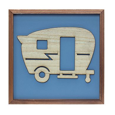 Set of 3 Framed Camping Wall Art Tent Camper and Bicycle Prints Adventure Theme Square Wall Decor
