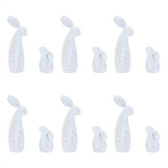 12 pc Bunny Figurine Tabletop Decor with Etched Leaf Details for Seasonal Display, Mantel, Console