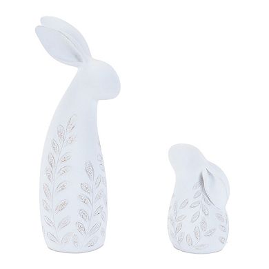 12pc Bunny Figurine Tabletop Decor with Etched Leaf Details for Seasonal Display, Mantel, Console