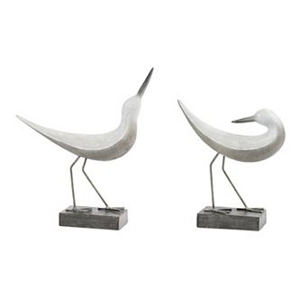 Set of 2 Sea Bird Figurine Tabletop Decor with Metal Legs and Block Base for Shelf Display