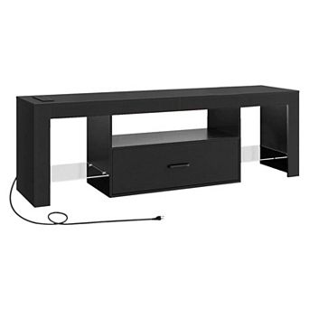 TV Stand with LED Band, 3 Open Shelves, Drawer, AC Outlets and USB Ports