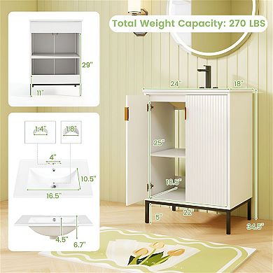 Bathroom Vanity with Sink, Double Door Cabinet with Adjustable Shelf