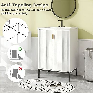Bathroom Vanity with Sink, Double Door Cabinet with Adjustable Shelf