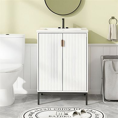 Bathroom Vanity with Sink, Double Door Cabinet with Adjustable Shelf