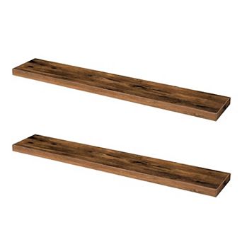 Floating Wall Shelf Solid Wood with Concealed Iron Frame for Bedroom Set of 2