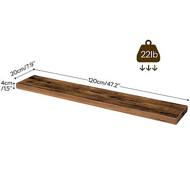 Floating Wall Shelf Solid Wood with Concealed Iron Frame for Bedroom Set of 2