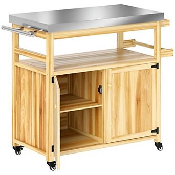 Outdoor Kitchen Cart with Wood Frame Prep Table Storage and Spice Rack