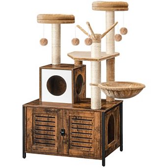 All-in-One Cat Villa with Hidden Litter Box, Hammock, Observation Decks, and Scratching Posts